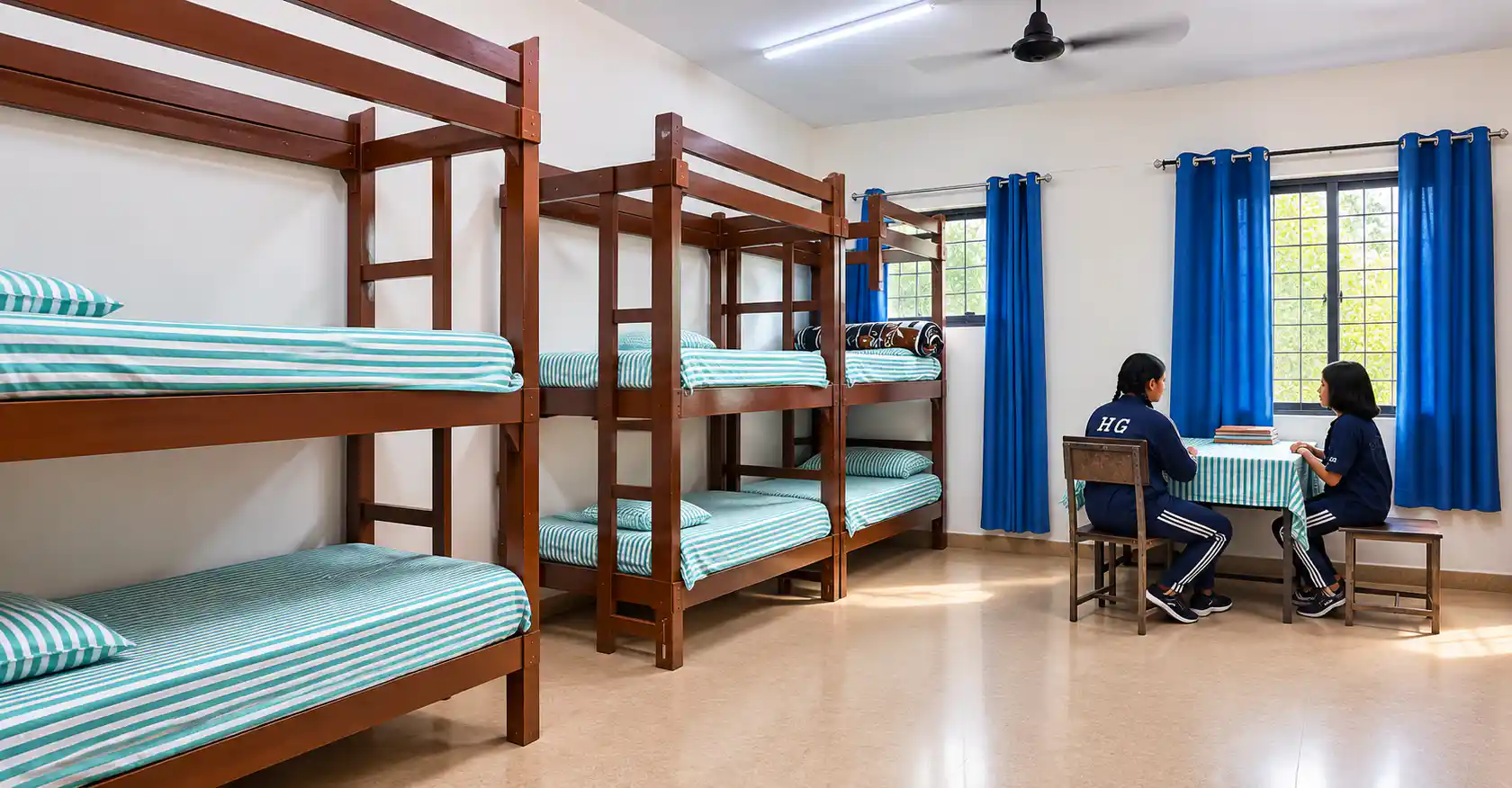 Boarding room and study desks at HGS Bhimtal